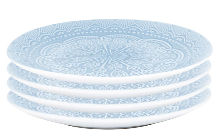 DKD Home Decor Set de 4 Platos de Gres Mandala Azul 27x27 cm