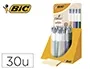 Bic Bolígrafo Cuatro Colores Wood Expositor 30 Unidades Colores Surtidos con Cuerpo de Diseño Natural y 4 Tintas Medias de 1.0mm