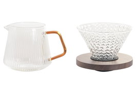 DKD Home Decor Cafetera Basicos Transparente Marron 450ml Borosilicato Bambu 12x17.5x13cm