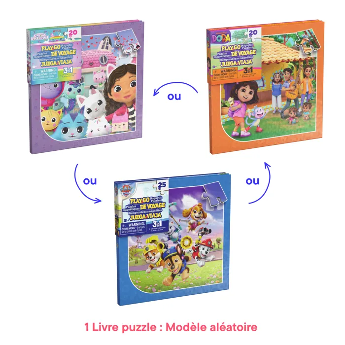 Spin Master SPI6075867 - Libros de Viaje con 3 Rompecabezas Magnéticos - Modelo Aleatorio (Paw Patrol, Gabby y la Casa Mágica o Dora)