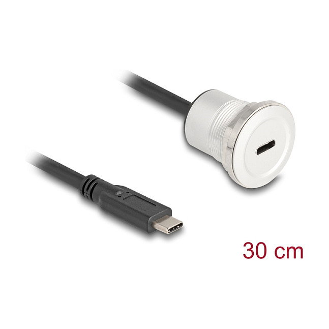 DeLOCK 88183 Cable USB-C a USB-C Hembra con Buje de Montaje 30 cm, 10 Gbps