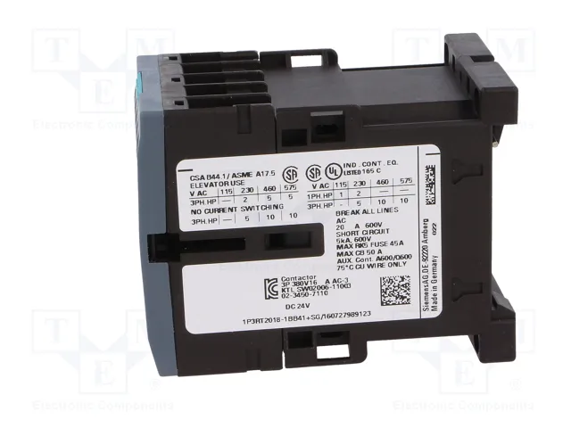 SIEMENS 3RT2018-1BB41 Contactor 3-polar 17A 24VDC