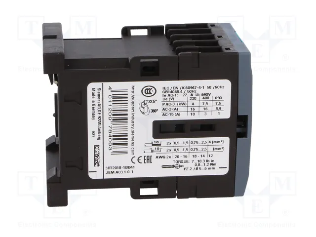 SIEMENS 3RT2018-1BB41 Contactor 3-polar 17A 24VDC
