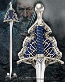 The Noble Collection Réplica Espada Glamdring Gandalf El Hobbit tamaño real 120 cm con expositor de pared