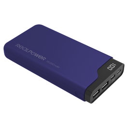 Realpower Powerbank PB-15000C 15.000mAh Negro Azul con USB-C y Pantalla, 2x USB-A y 2x USB-C para Carga Rápida Universal