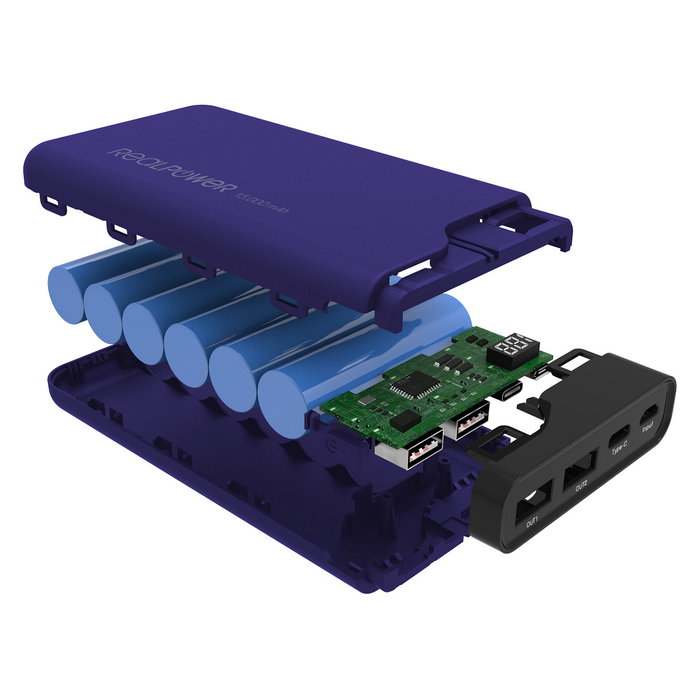 Realpower Powerbank PB-15000C 15.000mAh Negro Azul con USB-C y Pantalla, 2x USB-A y 2x USB-C para Carga Rápida Universal