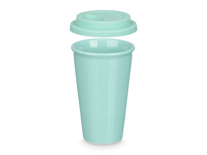 Vessia Vaso Tapa Silicona Menta 360 ml Porcelana con Tapa de Silicona 9.8 x 15 x 9.8 cm (Set de 12)