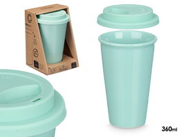 Vessia Vaso Tapa Silicona Menta 360 ml Porcelana con Tapa de Silicona 9.8 x 15 x 9.8 cm (Set de 12)