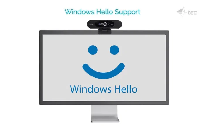 I-tec Solomon WH200 Webcam USB 4MP QHD 2K 2560x1440 con Windows Hello, Obturador Privacidad, Micrófono, Campo de Visión 92°, Plug & Play para Empresa (Negro)