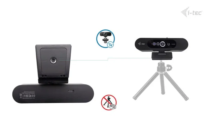 I-tec Solomon WH200 Webcam USB 4MP QHD 2K 2560x1440 con Windows Hello, Obturador Privacidad, Micrófono, Campo de Visión 92°, Plug & Play para Empresa (Negro)