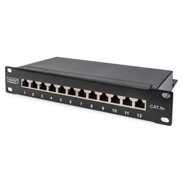 Digitus Panel Conexión Cat6a, 12 Puertos, 10 Gigabit Ethernet, RJ-45, 1U, Negro