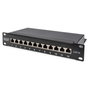 Digitus Panel Conexión Cat6a, 12 Puertos, 10 Gigabit Ethernet, RJ-45, 1U, Negro