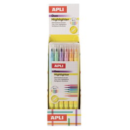 APLI Subrayadores Duo Doble Punta Colores Surtidos Expositor de 10 Packs de 6 Unidades