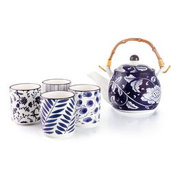 Ibili Tetera Japonesa de Porcelana con 4 Tazas Modelo Flora - 460 ml, Taza 120 ml