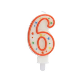 Party Time Vela Aniversario Número 6 Decorada con Círculos y Estrellas 9.5 cm