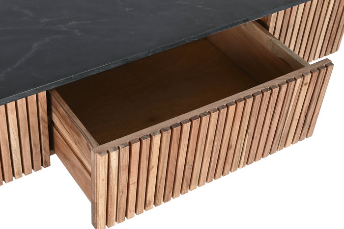 DKD Home Decor Mesa Centro Moderno Negro Natural Acacio Marmol 115 x 65 x 45 cm