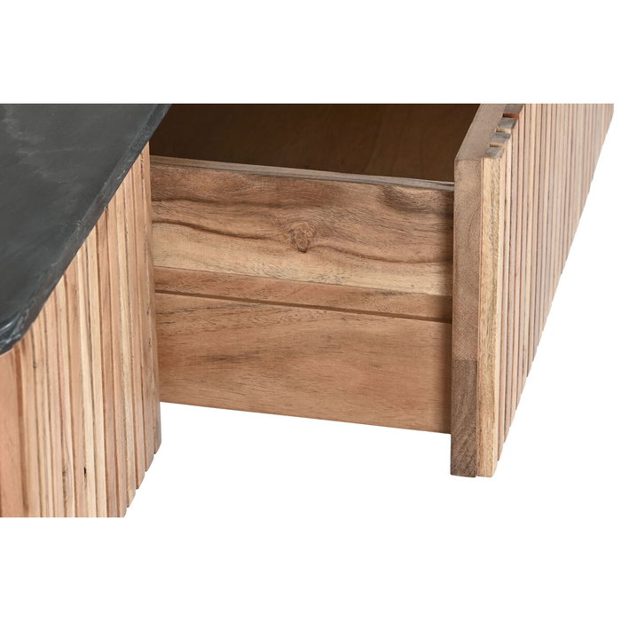 DKD Home Decor Mesa de Centro de Acacia y Mármol Negro