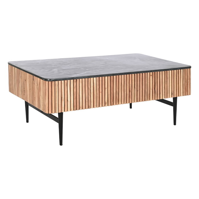 DKD Home Decor Mesa de Centro de Acacia y Mármol Negro