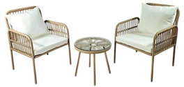 DKD Home Decor Set de 3 Mesas de Metal y Ratán Sintético Marrón Claro