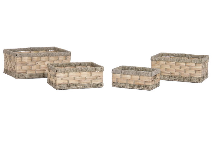 DKD Home Decor Set de 4 Cestas de Almacenamiento de Jacinto de Agua y Seagrass, Natural