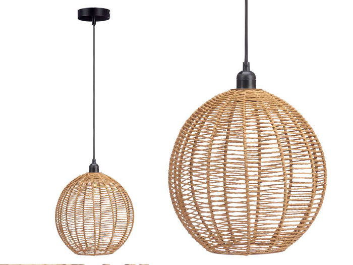 Giftdecor Lámpara de Techo Esfera Cuerda, Negro/Marrón, 28x29.5x28 cm, Metal/Papel/Plástico, 40W E27 (No Incluida) (Set de 4)