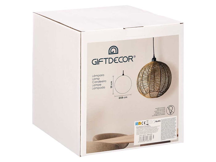 Giftdecor Lámpara de Techo Esfera Cuerda, Negro/Marrón, 28x29.5x28 cm, Metal/Papel/Plástico, 40W E27 (No Incluida) (Set de 4)