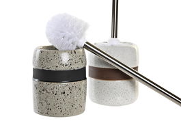 DKD Home Decor Escobillero Básico Beige Blanco Gres 11 x 11 x 38 cm (4 Unidades)