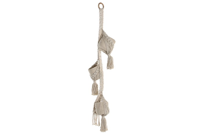DKD Home Decor Macetero Algodón Madera Macrame Crudo
