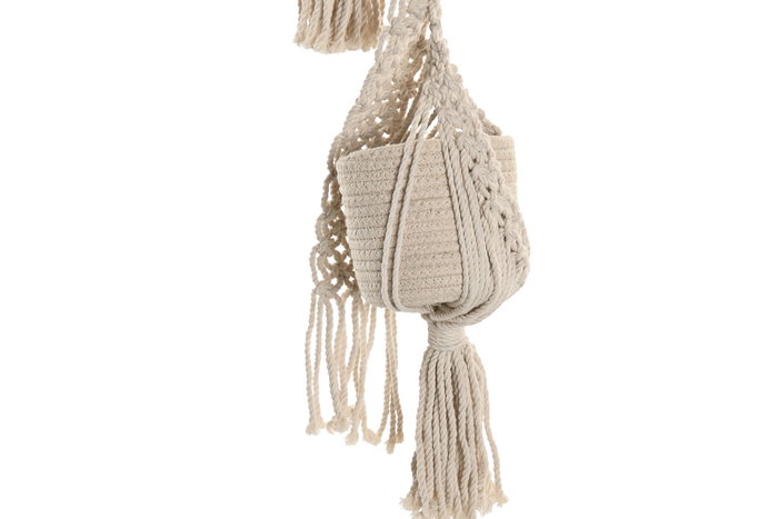 DKD Home Decor Macetero Algodón Madera Macrame Crudo