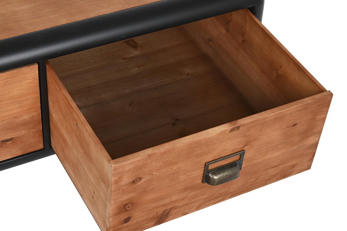 DKD Home Decor Mesa Centro Loft Marron Oscuro Gris Oscuro 56 x 45 x 97 cm con 2 Cajones