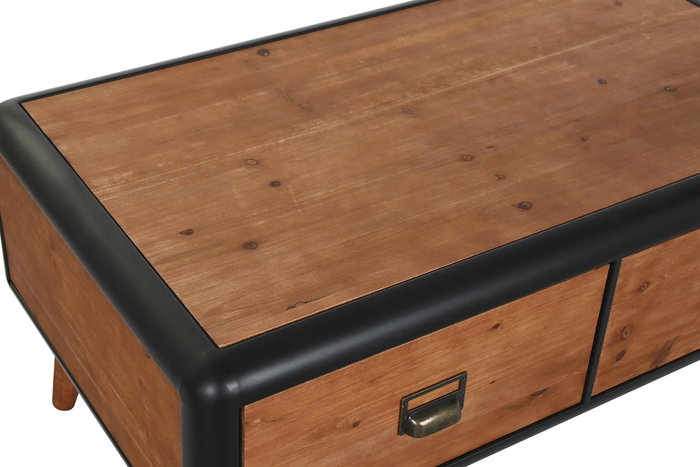 DKD Home Decor Mesa Centro Loft Marron Oscuro Gris Oscuro 56 x 45 x 97 cm con 2 Cajones