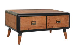 DKD Home Decor Mesa Centro Loft Marron Oscuro Gris Oscuro 56 x 45 x 97 cm con 2 Cajones