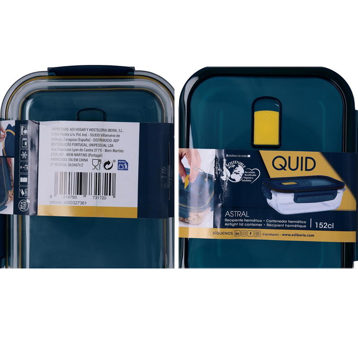 Hermético Rectangular Vidrio Astral Quid 23x17,5x8,4 cm - 152 cL (6 Unidades) Hermético Rectangular Vidrio Astral Quid 23x17,5x8,4 cm - 152 cL (6 Unidades)