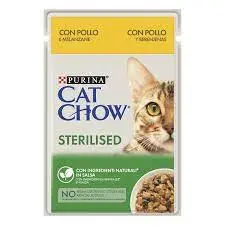Purina Cat Chow Feline Esterilizado Pollo Berenjena 26x85 gr Comida para Gatos