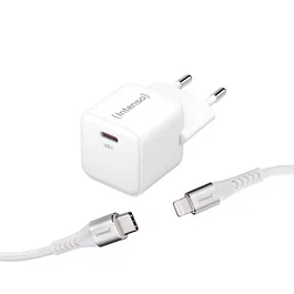 Intenso 7803052 Cargador GaN USB-C 30W con Carga Rápida, Cable Lightning 1.5m, Blanco, Interiores, EU