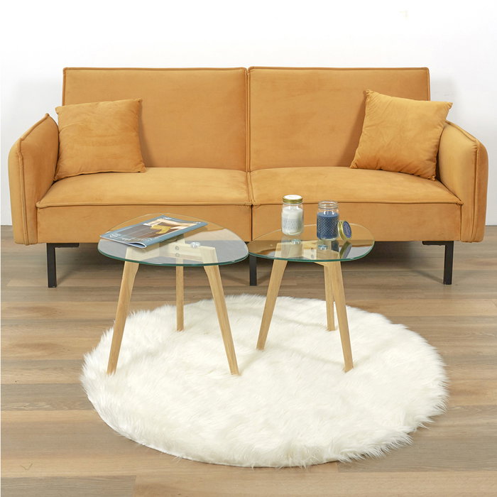 Home Deco Factory - Juego de 2 Mesas Nido de Cristal Templado con Patas de Caucho, Forma Irregular, Mesa Grande 60x45 cm y Pequeña 50x38 cm