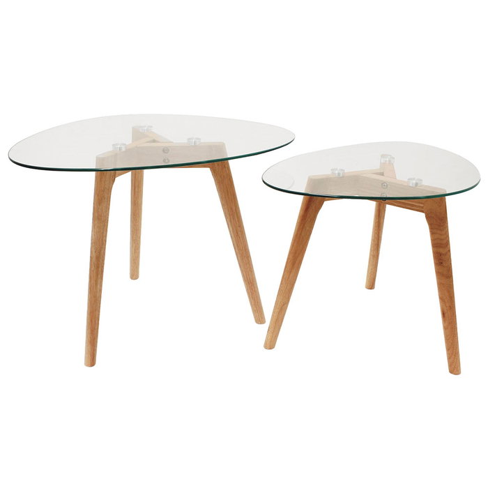 Home Deco Factory - Juego de 2 Mesas Nido de Cristal Templado con Patas de Caucho, Forma Irregular, Mesa Grande 60x45 cm y Pequeña 50x38 cm