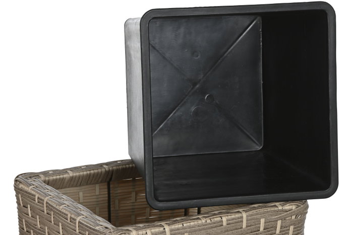 DKD Home Decor Macetero Terraza y Jardín Natural Ratán Sintético PP Set 3 Piezas 40 x 40 x 36 cm