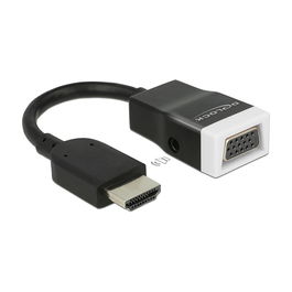 DeLOCK Adaptador 65587 HDMI Macho a VGA Hembra + Audio 3.5mm - Conversor HDMI a VGA con Resolución 1920x1200 - Negro y Blanco