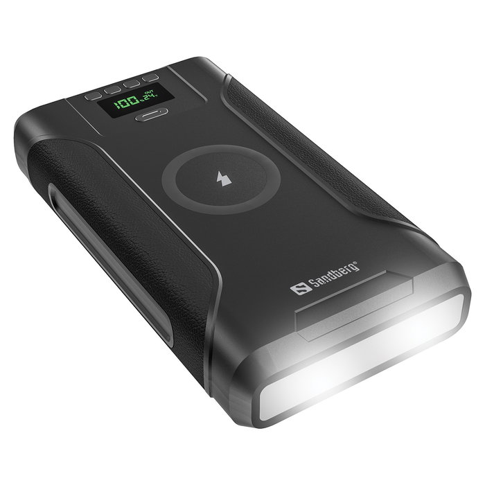 SANDBERG 421-15 Survivor Powerbank 7in1 76800 mAh, 100W PD, Carga Inalámbrica 15W, Resistente al Agua IPX4, Linterna, Negro SANDBERG 421-15 Survivor Powerbank 7in1 76800 mAh, 100W PD, Carga Inalámbrica 15W, Resistente al Agua IPX4, Linterna, Negro