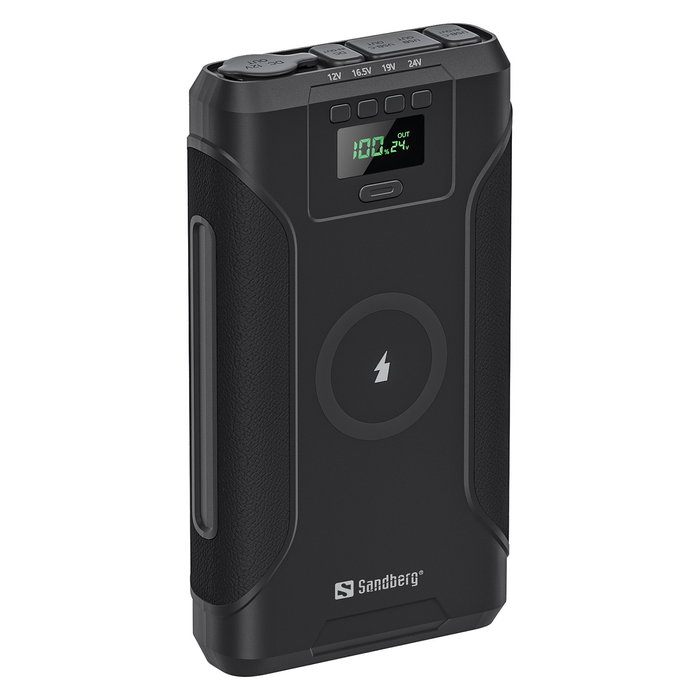 SANDBERG 421-15 Survivor Powerbank 7in1 76800 mAh, 100W PD, Carga Inalámbrica 15W, Resistente al Agua IPX4, Linterna, Negro SANDBERG 421-15 Survivor Powerbank 7in1 76800 mAh, 100W PD, Carga Inalámbrica 15W, Resistente al Agua IPX4, Linterna, Negro