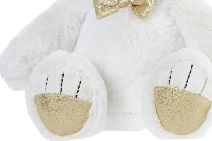 DKD Home Decor Osito Pajarita Peluche Blanco Dorado 30 x 30 x 36 cm