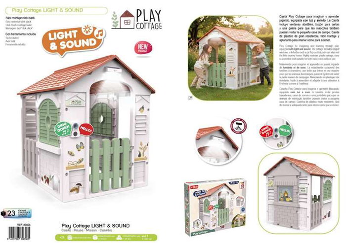 Chicos Casa de Juego Cottage Infantil con Luz y Sonido, Ventanas y Buzón, 84x103x104 cm