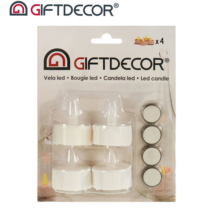 Giftdecor Set 4 Velas Tealight Led Blancas Plástico con Pilas Incluidas 17 x 13.5 x 4 cm (Set de 24)