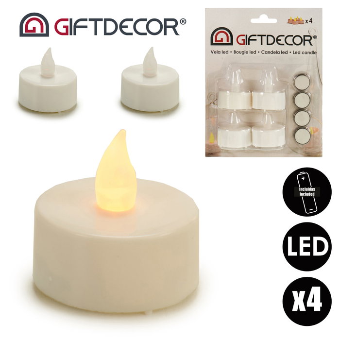 Giftdecor Set 4 Velas Tealight Led Blancas Plástico con Pilas Incluidas 17 x 13.5 x 4 cm (Set de 24)