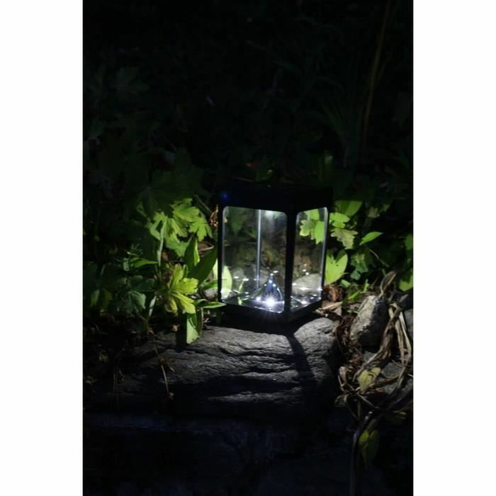Aucune Mini portavelas solar de mesa con paredes de cristal - Negro