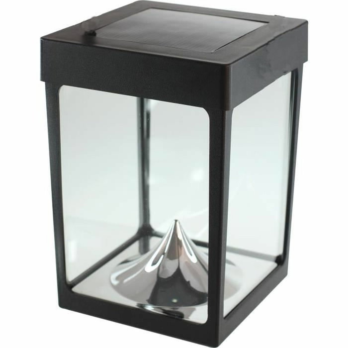 Aucune Mini portavelas solar de mesa con paredes de cristal - Negro