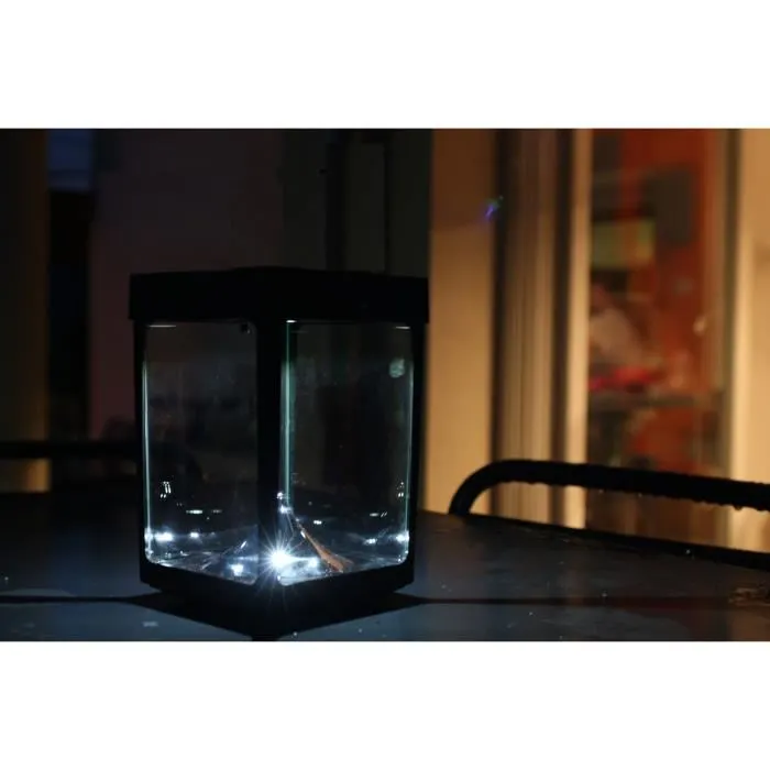 Portavelas de Cristal de Mesa Negro con Luz Solar - Mini Lámpara LED para Interior