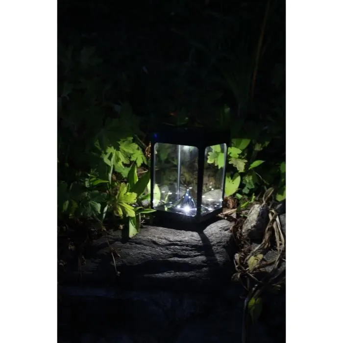 Portavelas de Cristal de Mesa Negro con Luz Solar - Mini Lámpara LED para Interior