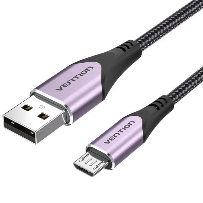 Vention Coavg Cable USB 2.0 Tipo A Macho a Micro USB Macho para Carga Rápida hasta 60W 3A, Transferencia Datos 480Mbps, 1.5m, Nylon Trenzado, Color Púrpura